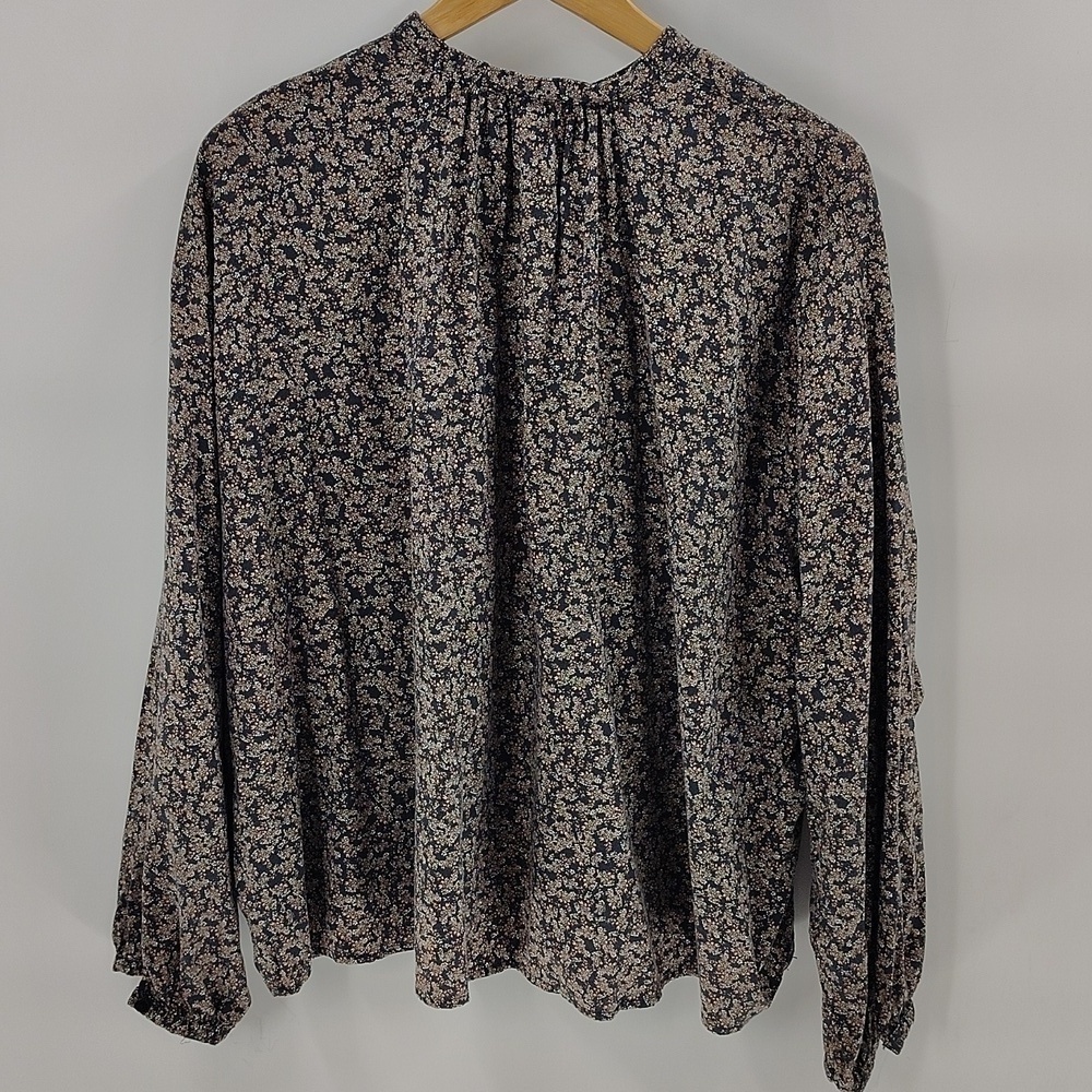 Universal Thread Peasant Blouse XXL Partial Button Down Long Sleeve Gray Peach - Picture 7 of 9